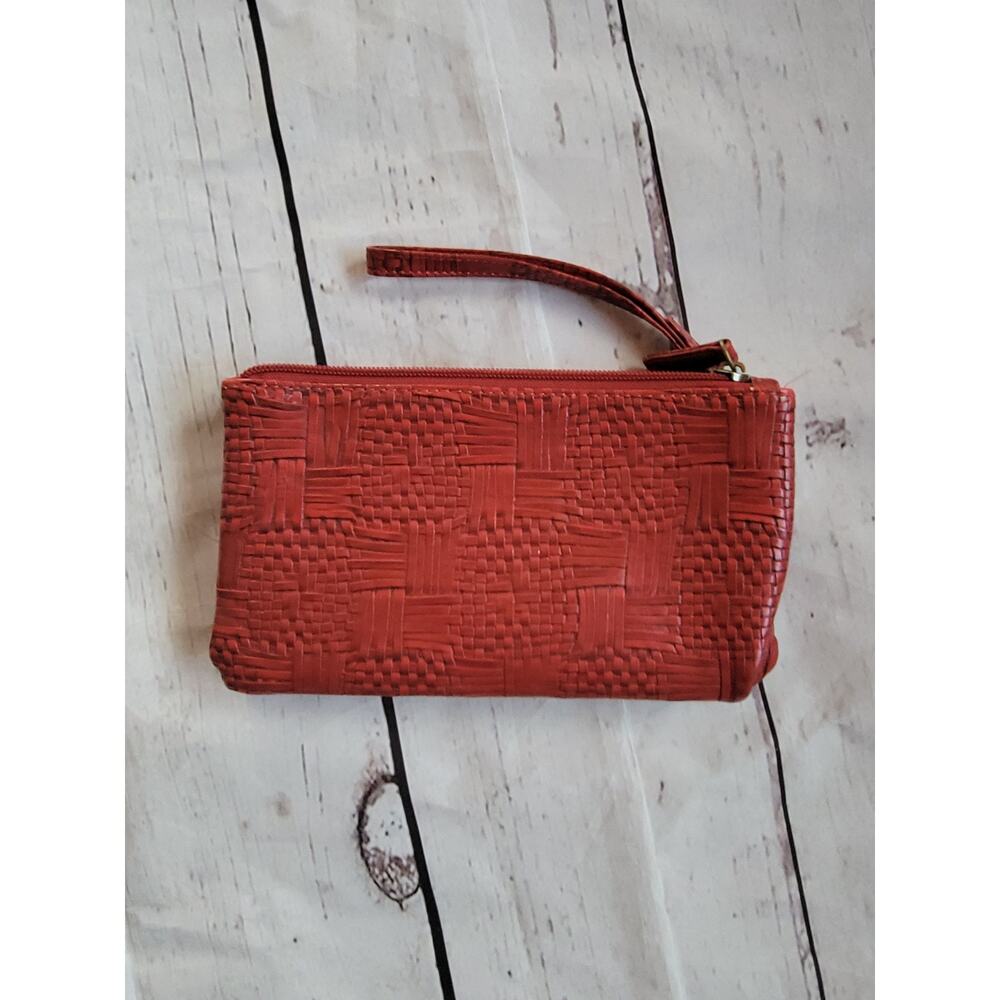 Mundi Cranberry Red Woven Design Leather Organizer Wallet Wristlet